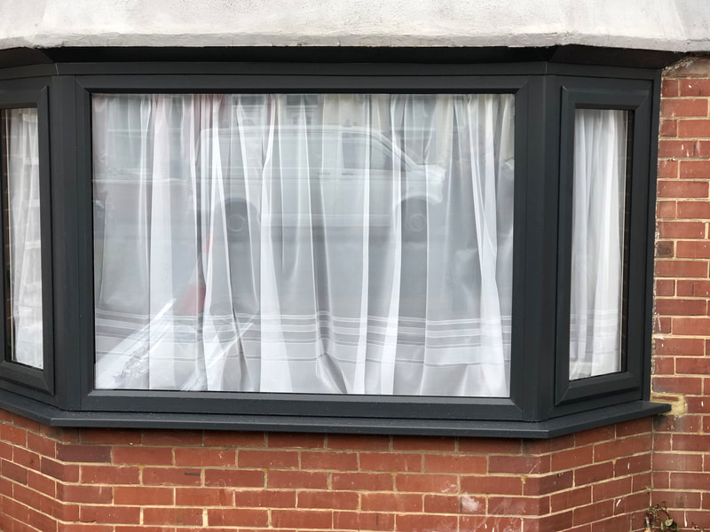 Double Glazed Grey Wood Grain Bay Window