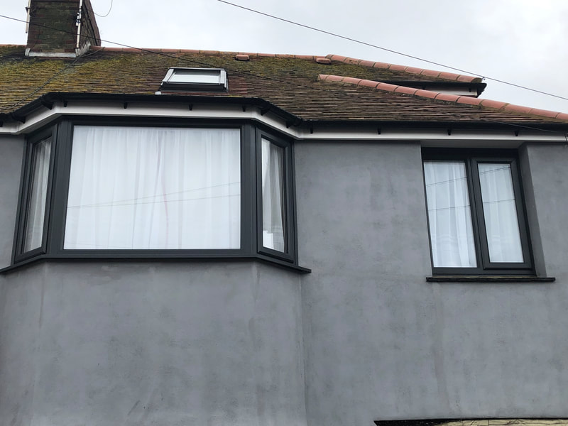 Double Glazed Grey Wood Grain Bay Window