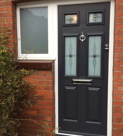 Coloured solid core composite door  and side window grey