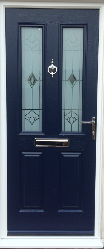 Endurance coloured solid core composite door blue with glass design