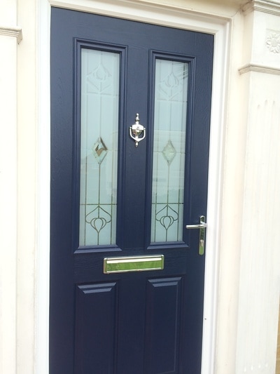 Endurance coloured solid core composite door blue with glass design