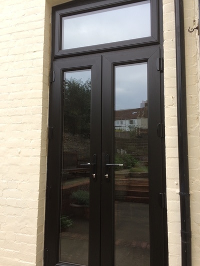 French doors high security double glazed UPVC black grain 4 hinges per sash