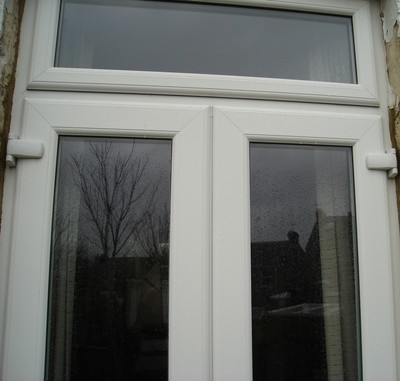 French doors high security double glazed UPVC  white  with top light opening