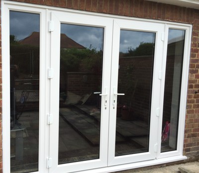 French doors high security double glazed UPVC  white and side panels