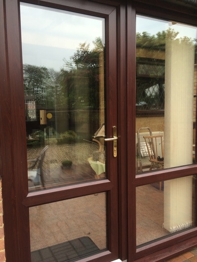 Double Glazed Entrance Door High Security mahogany grain