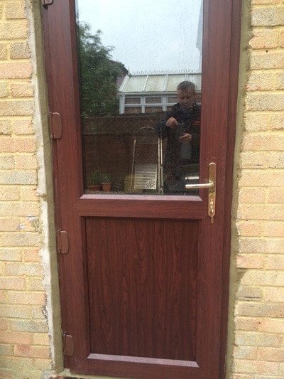 Double Glazed Entrance Door High Security mahogany grain