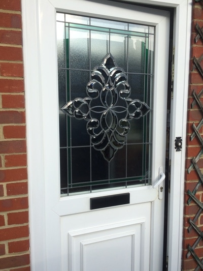 Double Glazed Entrance Door High Security special beveled stained glass design