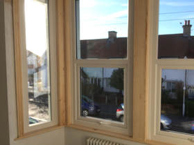 UPVC double glazed box sash bay with timber surround in Margate Thanet