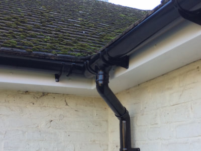 Black guttering and down pipe swan neck UPVC