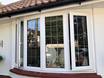 UPVC Double Glazed Bay Window with Square Lead Side Openers