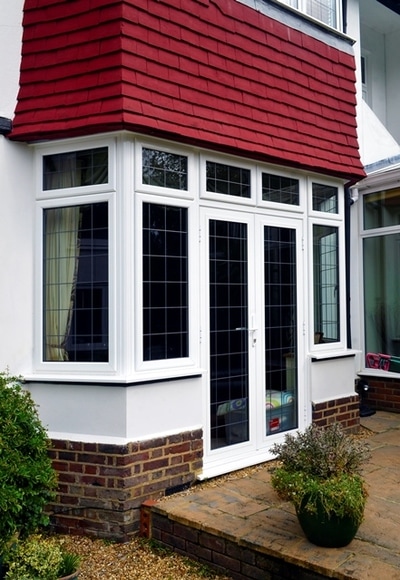 French doors high security double glazed UPVC  white bay leaded lights