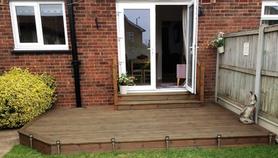 Garden wooden decking and French doors